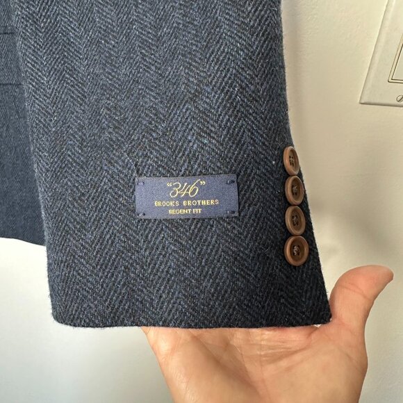 Brooks Brothers Blazer 48L Blue Herringbone 100% Wool Regent Fit Lined - Picture 4 of 12